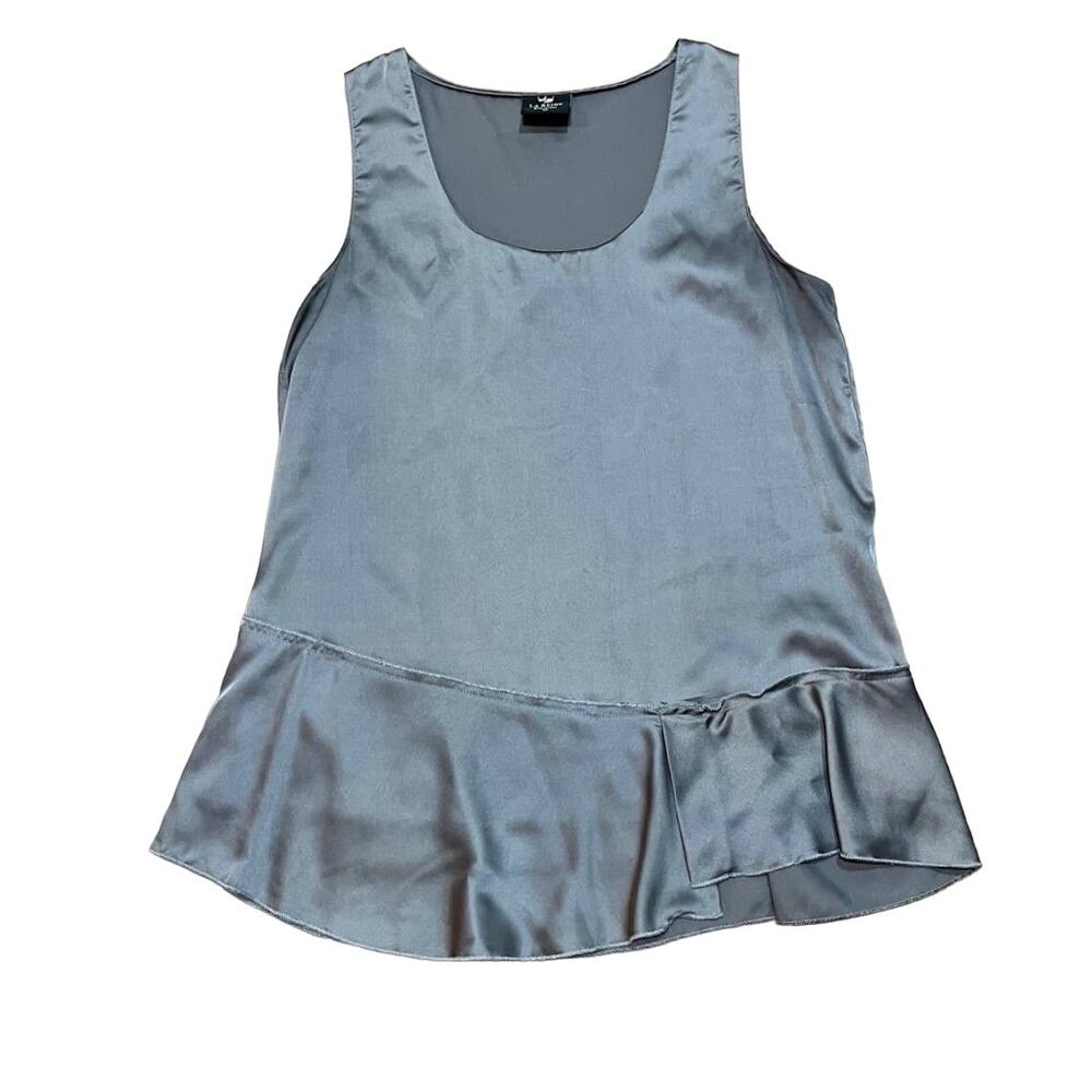 La Reine Fashion Tank Top Gray Women's Medium Dressy Silky Ruffled Hem